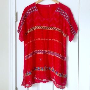 Johnny Was red embroidered eyelet tunic